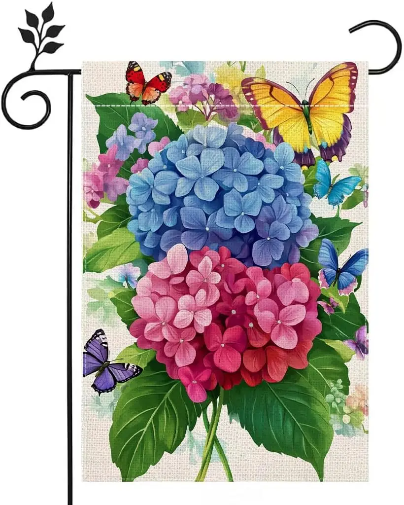 Colorful Hydrangeas Flower Garden Flag Spring Summer Floral Welcome Yard Outdoor Flag Double Sided 12x18 Inch YYD EEZ