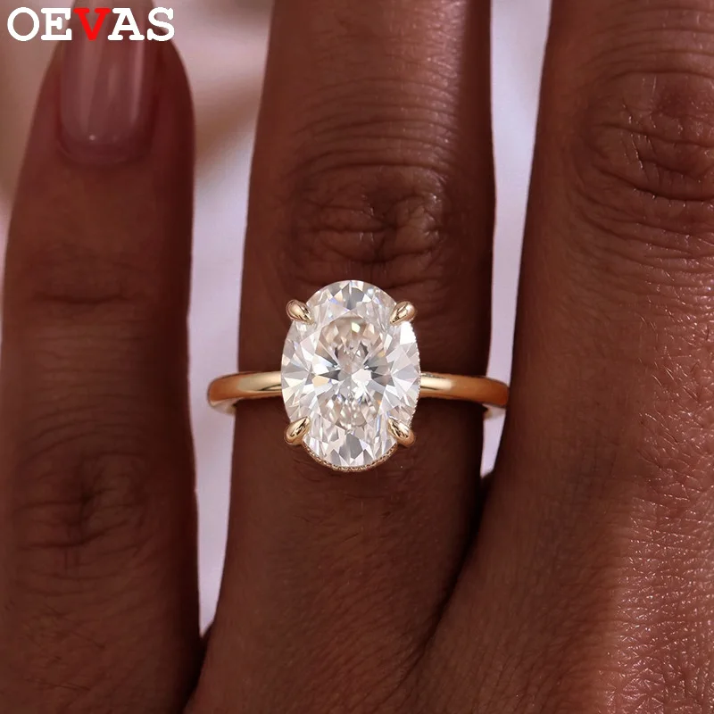 OEVAS 4.5CT 8*12mm Oval Cut All Moissanite Ring for Women S925 Silver Plated 18K Gold Wedding Band Fine Jewelry with GRA