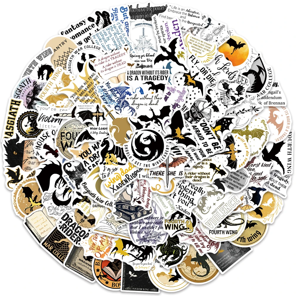 50/100pcs Classic Novel Fourth Wing Cartoon Stickers For Laptop Luggage Guitar Skateboard Waterproof Graffiti Vinyl Decals