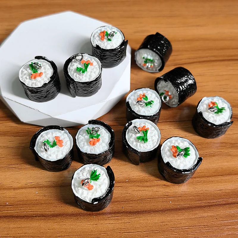 6pcs 3D Small Laver Sushi Resin Charms Mini Food Pendant For Earring Keychains DIY Jewelry Make