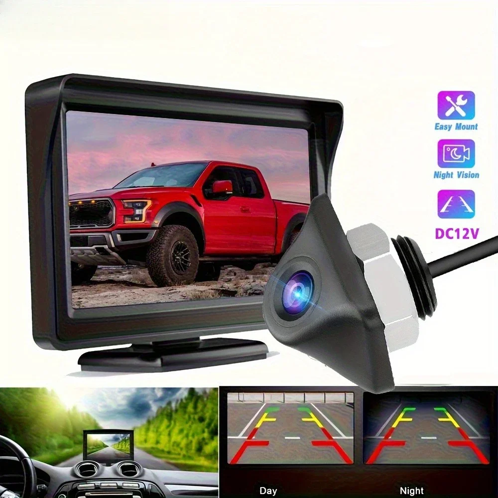 Car Backup System Kit for Pickup Trucks, Sedans, SUVs, RVs with 4.3-inch HD Screen + Rear View Camera Monitor- Easy Installation