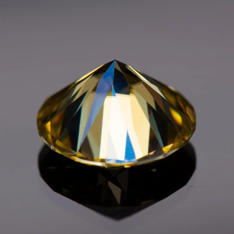 Pierre Moissanite coupe ronde couleur jaune citron, pierres précieuses synthétiques créées en laboratoire, matériaux de fabrication de bijoux en diamant avec rapport GRA