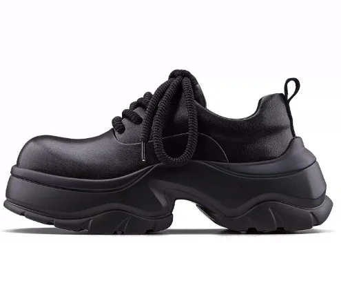 Dad Shoes Men's 2026 Spring Big Head Shoes Thick Bottom Versatile Small Black Shoes Derby Leather Shoes Trend