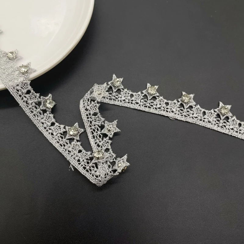 5Yard/Lot Gold Silber 2cm Stern Perlen Stickerei Spitze Trim Band DIY Halskette handgemachte Kleidung Hochzeits kleid Näh materialien – Detail 14