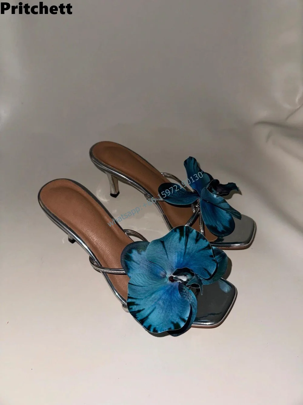 Blume Kätzchen Absätze Hausschuhe quadratische Zehen Sling back Slip auf Twist Stiletto Schuhe gemischte Farbe Sommer schöne Berufung Party Schuhe