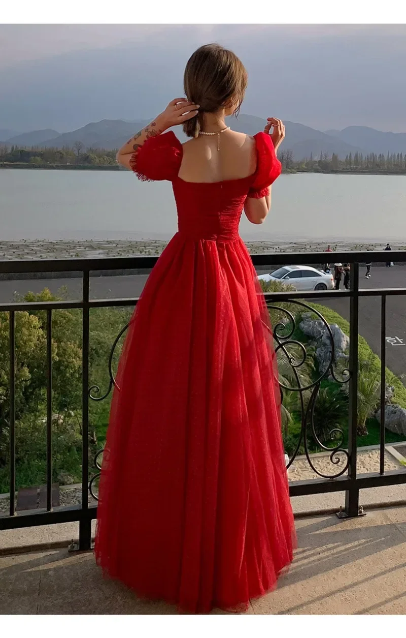 Prom Evening Dresses Women Vestidos Mesh Red Party Wedding Bridesmaid Dress Zipper Elegant Banquet Gown Vestido 2024 Clothing