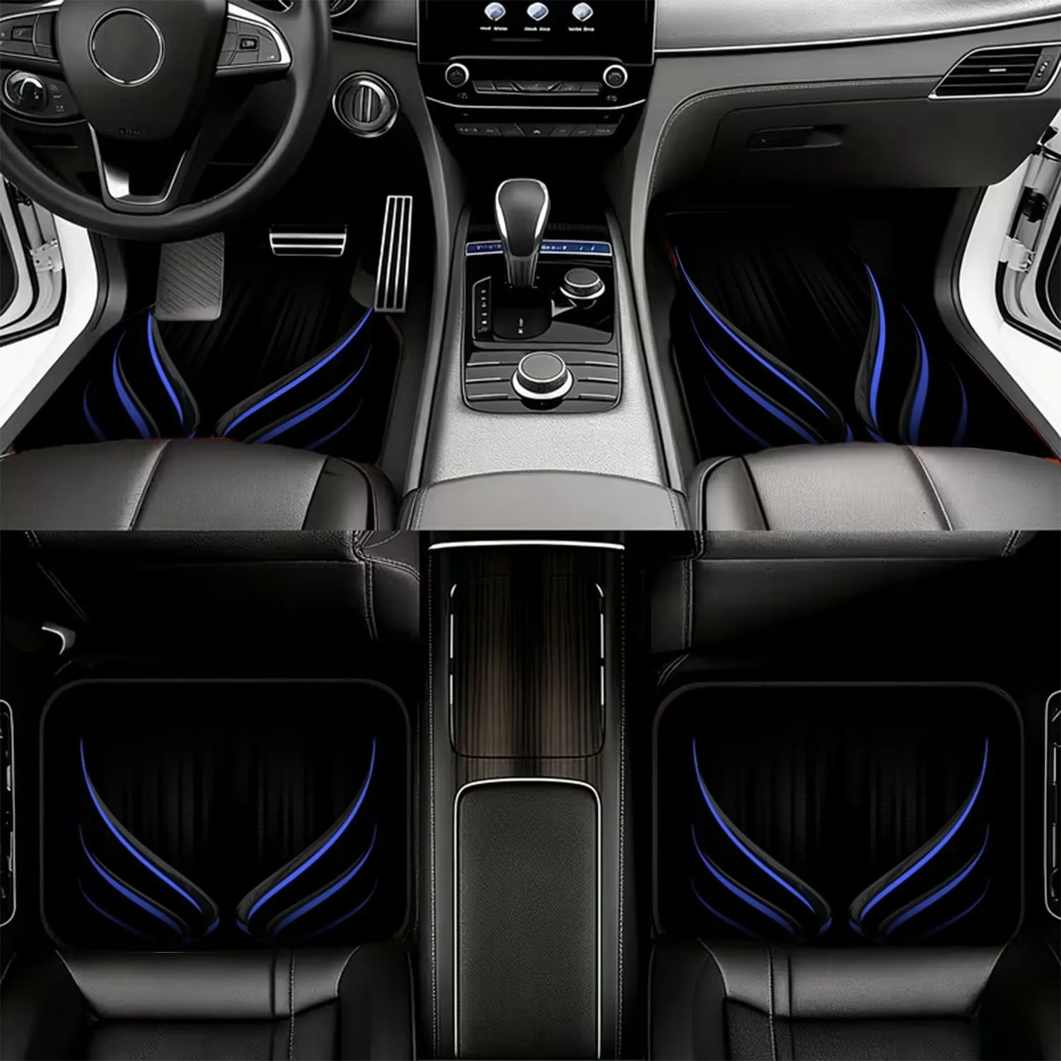 4pcs Futuristic Blue Gray Lines Car Floor Mats | Polyester Material, Universal Fit, Sleek High-Tech Interior Decoration, Easy To