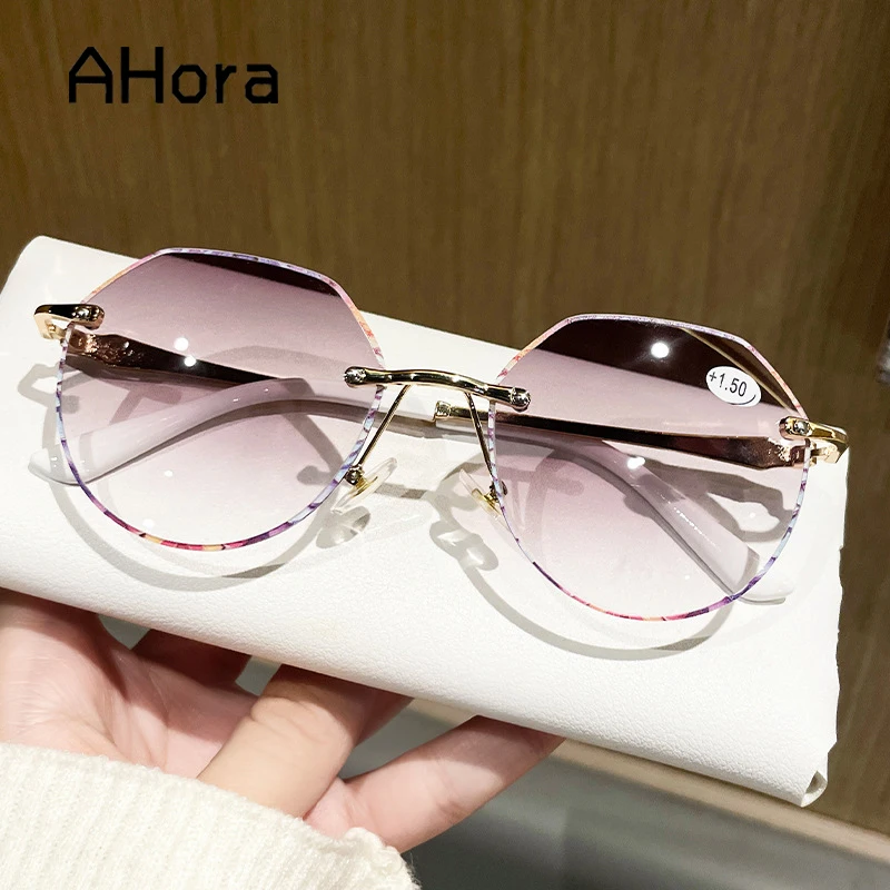 

Ahora Women Oval 3D Floral Reading Glasses Sunglasses 2024 Frameless Round Presbyopia Spectacles Shade Eyeglasses +1.0...+4.0