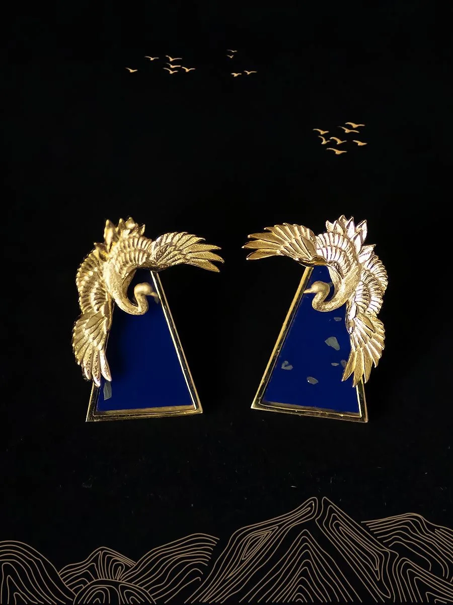 Elegant Temperament Lapis Lazuli Red-crowned Crane Earrings for Women Artistic Charm Earrings Female Jewelry Gifts