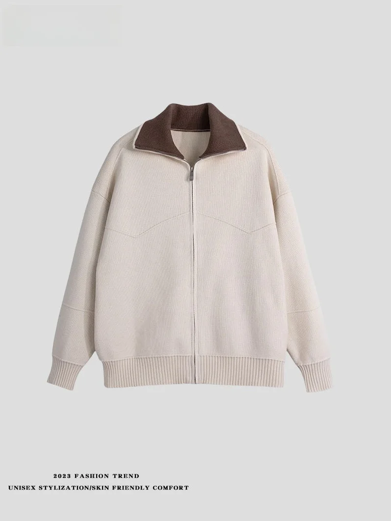 

Мужской вязаный кардиган оверсайз свободного кроя, повседневный, с цветными блоками, с воротником, из мягкого полиэстера, с длинными рукавами, осенне-зимний, в стиле куртки