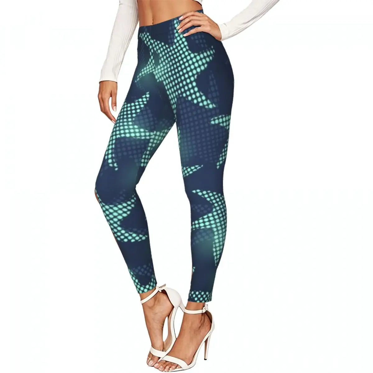 Fishstar Pattern Women Leggings High Waisted Stretch Tights Workout Running Pants