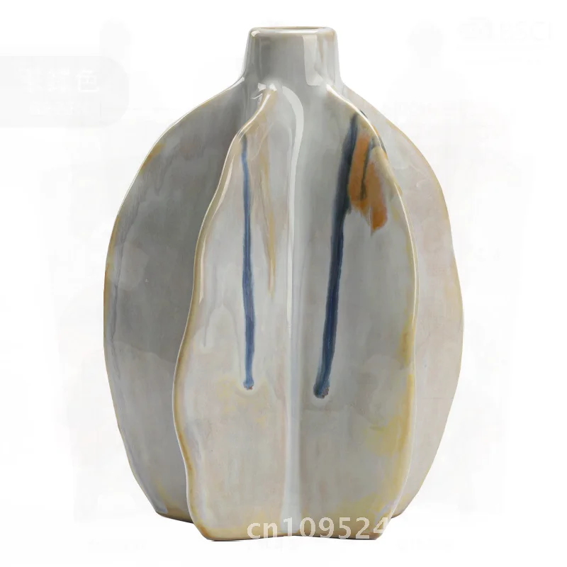 

Lemeng White Flow Glaze Carambola Ceramic Vase Modern Minimalist Decorative Flower Arrangement for Living Room Kitchen Home