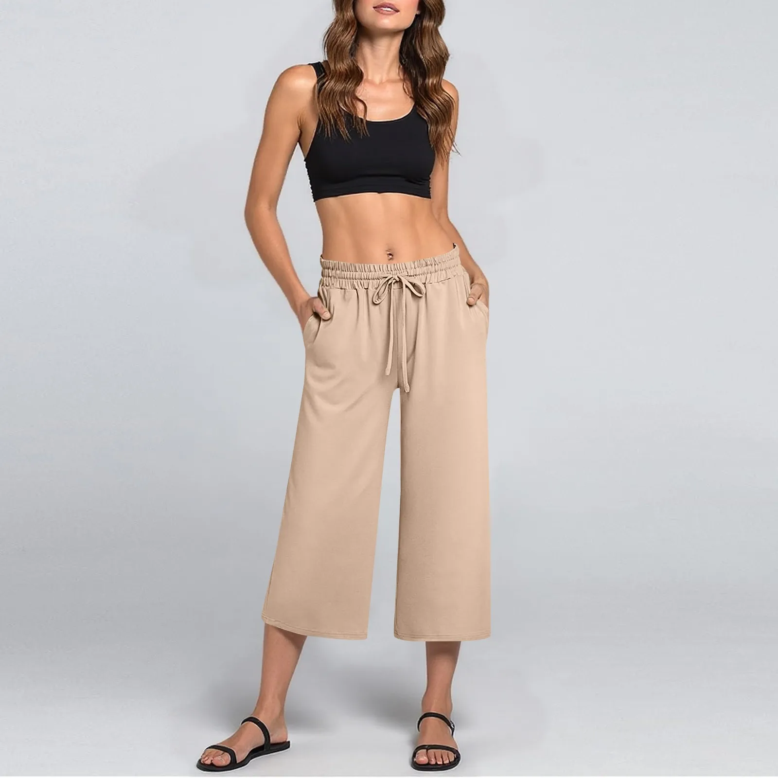 

Gym Clothes Women'S High Waist Adjustable Knot Flowy Cotton And Linen Trousers Wide Leg Pants Women'S Summer Pants Wide Pants