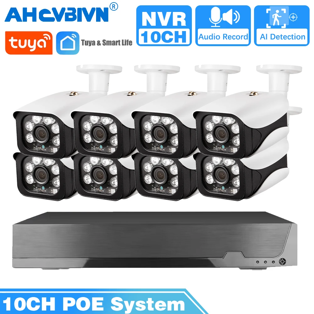 

4K 8MP POE Surveillance Cameras Kit With 8CH Poe NVR Tuya app Outdoor HD Video Security CCTV IPTV System Smart Home Multi users