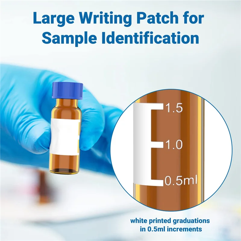 2ML Autosampler Vials Pack Of 100 - HPLC Vials 9-425 Amber Vials with Blue Screw Caps,Red White Septa