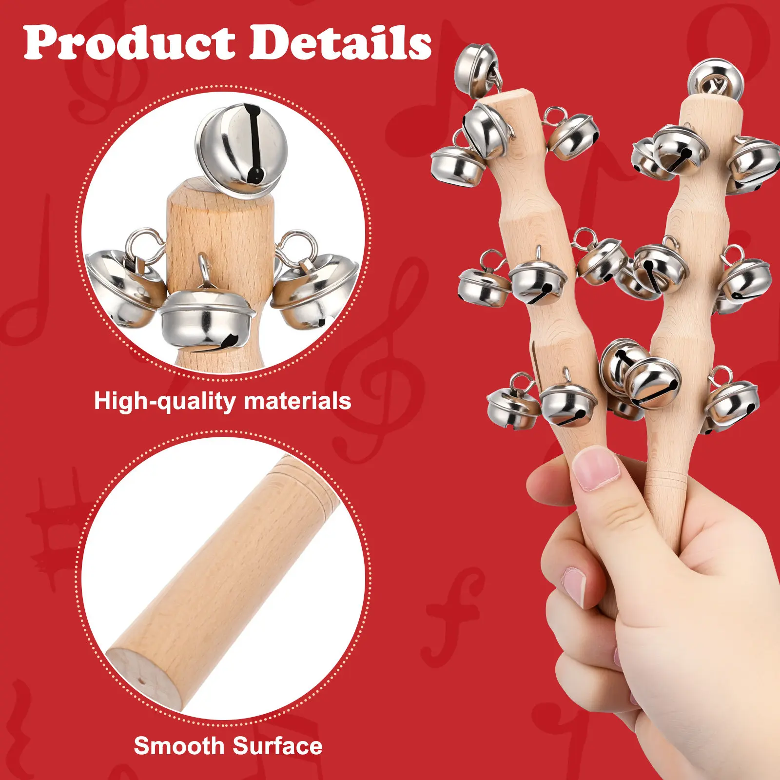 10 Stuks Houten Rammelaar Baby Hand Jingle Bells Ritme Ontwikkeling Muziek Training Houten Rammelaar Speelgoed Hand Jingle Bell Kinderen Speelgoed