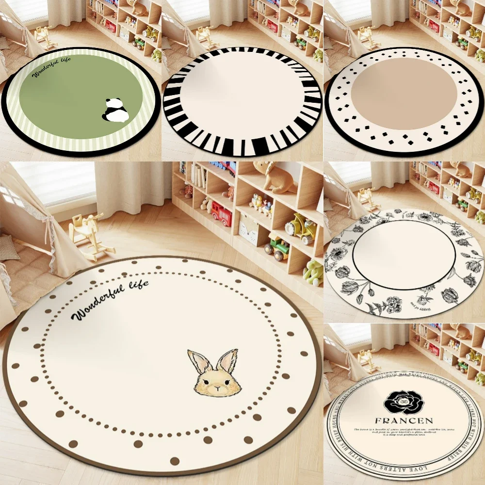 Cute Rabbit and Panda Round Rug Kid's Room Playmat Living Room Sofa Floor Mat Childcare Room Floor Mat Parent-child Activities