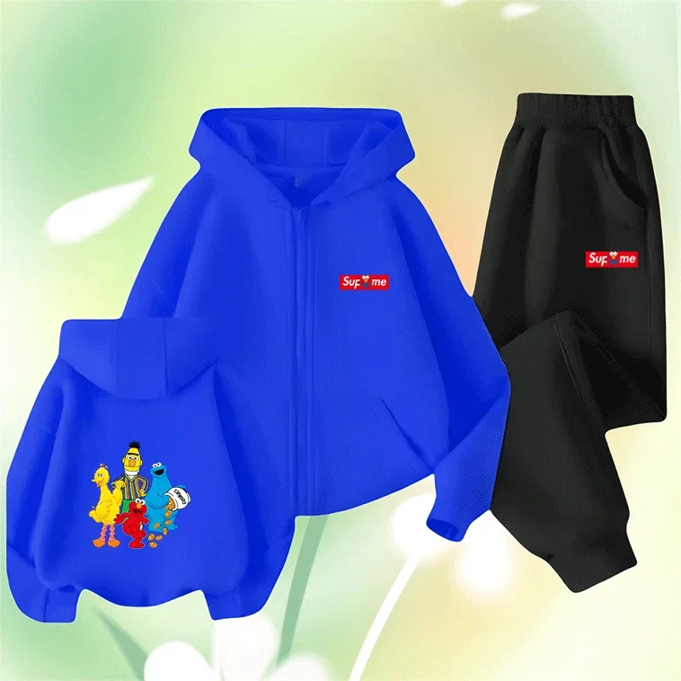 

Latest Sesame Street Boys Girls Zip Up Hoodie Set Cute Cartoon Printed Windproof Warm Autumn Winter Stylish