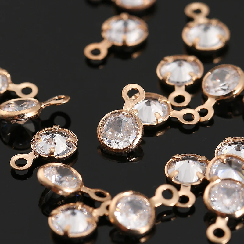 10p 24K gold/nickel White Zircon Brass single/2 hole Connectors Gem Stone Charms pendants Beads Findings For Jewelry Making DIY