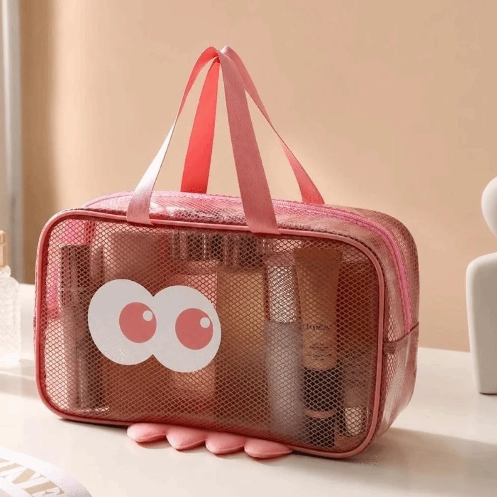 New Large Capacity Mesh Makeup Bag Handheld Transparent Make Up Organizer Case Waterproof Zipper Toiletry Kit Bag Travel