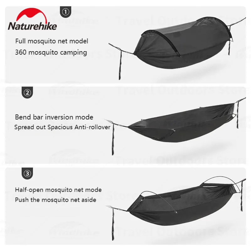 Imagem -02 - Naturehike-rede para Dormir com Mosquiteiro Acampamento ao ar Livre Jardim Turístico Swing Cama Pendurada Nylon Rolamento 200kg 70d em 1