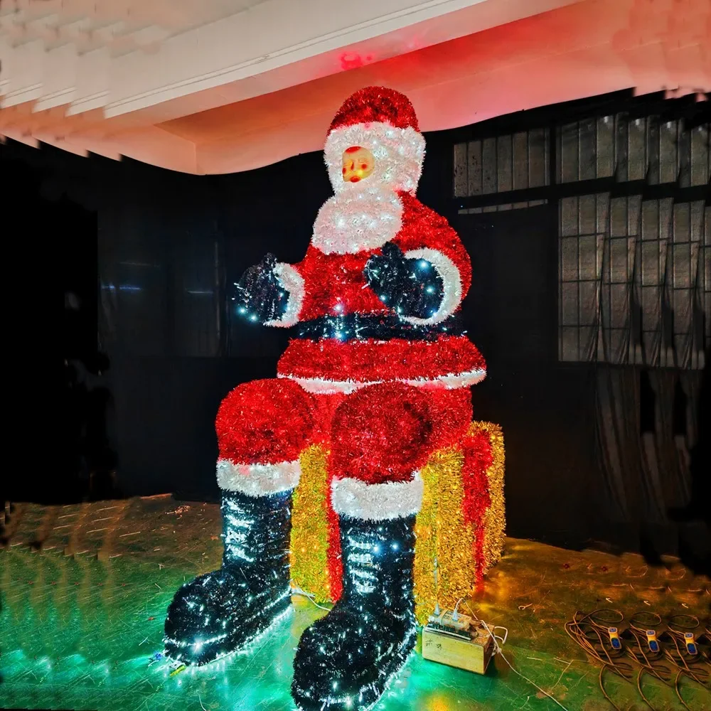 LED Waterproof IP65 Xmas Outdoor Garden Mall Christmas Decoration Customized Holiday 3D Christmas Sitting santa LED Motif  Light