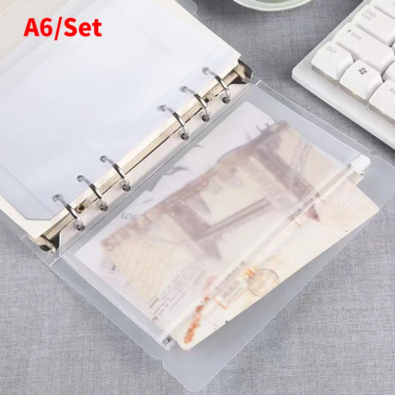 

A6 PP 6Holes Transparent Color Plastic Notebook Cover Loose Leaf Ring 6pcs PVC Binder Self-Styled Pockets Inner Pages Accessory