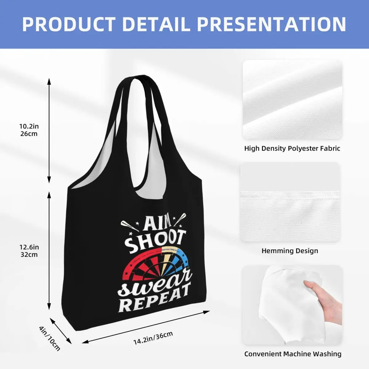 Aim, Shoot, Swear, Repeat Large Capacity Canvas Tote Bag Single Shoulder Work Commute Bag For Women Eco-Friendly Shopping Bag