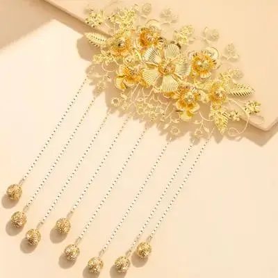 

Vintage Hairpin Alloy Bridal Headdress Traditional Chinese Wedding Accessories Retro Long Tassel Combs for Party Dance