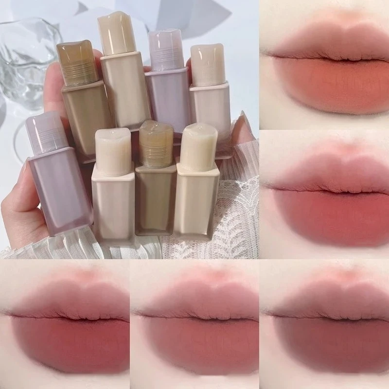 Chestnut Pink Lip Glaze Matte Liquid Lipstick Waterproof Long Lasting Velvet Nude Red Lip Mud Smooth Cheek Rouge Tint Cosmetics