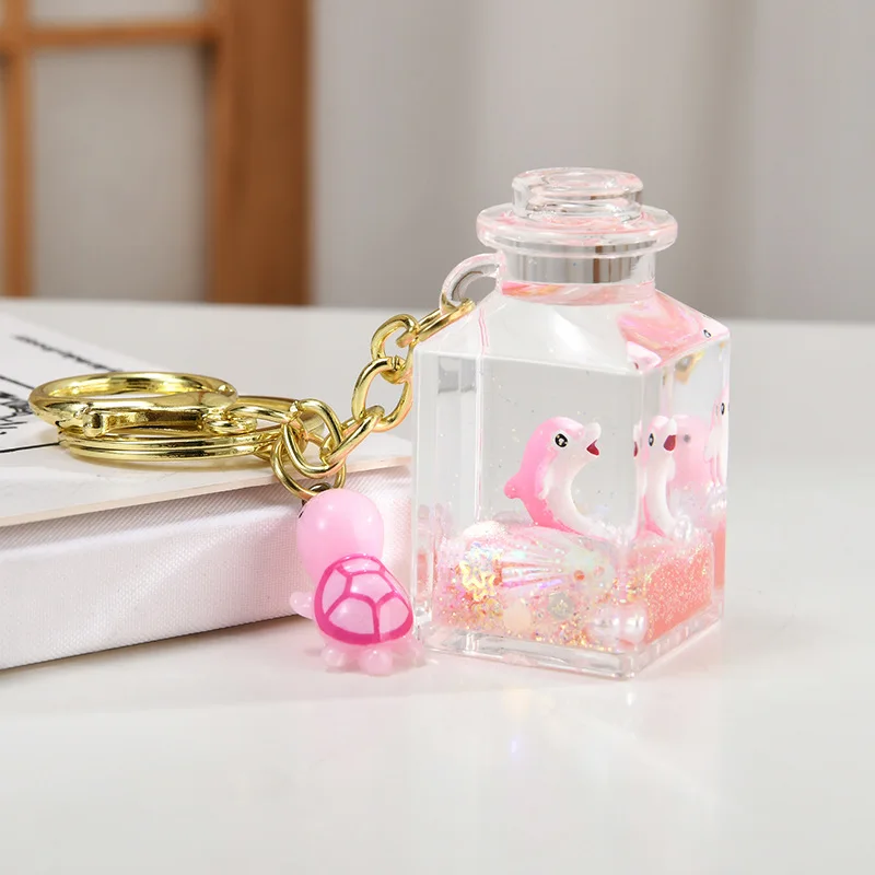 Floating Small Goldfish Turtle Keychain Male and Female Cute Drift Bottle Car Key Hanging Ornament School Bag