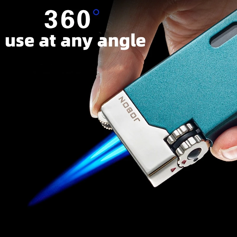 

JOBON Double Fire Blue Straight Flame Metal Windproof Lighter Inflatable Personality Visible Gas Box Luminous Lighter Gadgets