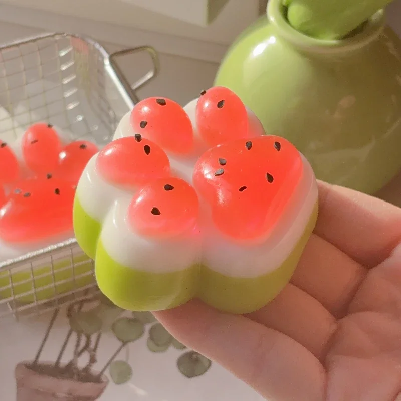 Cute Summer Limited Watermelon Cat's Paw Antistress Foot Squishy Toy,Fidget Toy, Mochi Squishy, Stress Reliever  Squeeze Toys