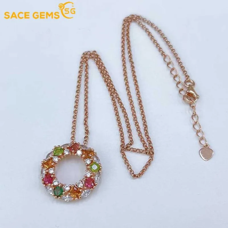 SACE GEMS Luxury 925 Sterling Silver Certified 3*3MM Natual Tourmaline Pendant Necklace for Women Cocktail Party Fine Jewelry