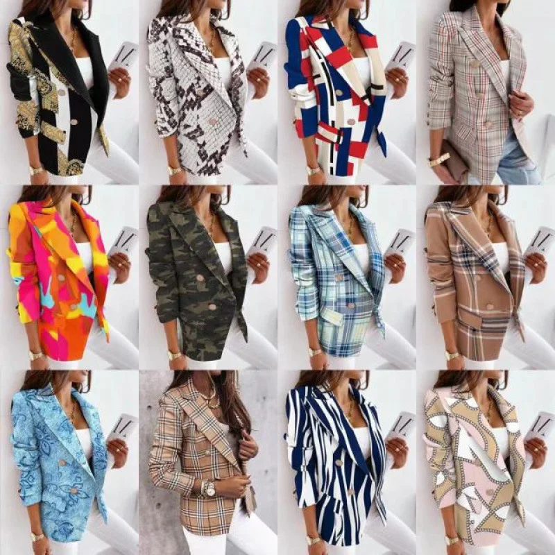 

2025 New Spring and Autumn Popular Long-sleeved Double-breasted Printed Blazer