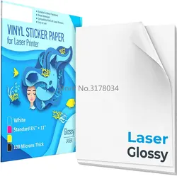 50 Sheets A4  Vinyl Sticker Paper for Laser Printer Glossy White Self Adhesive Stickers Label Waterproof Decal Paper Sheet