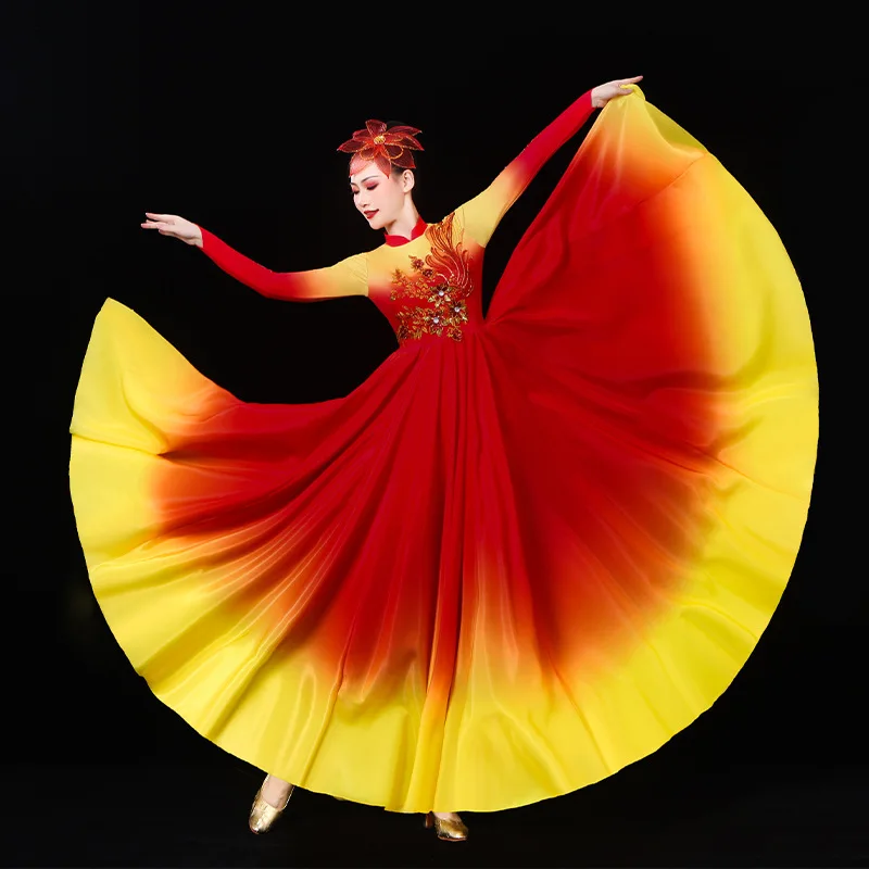 Performance Flamenco Dance Dress Sports Meeting Opening Dance Costume Large Swing Skirt Gradient Color Stage Dance Accompaniment