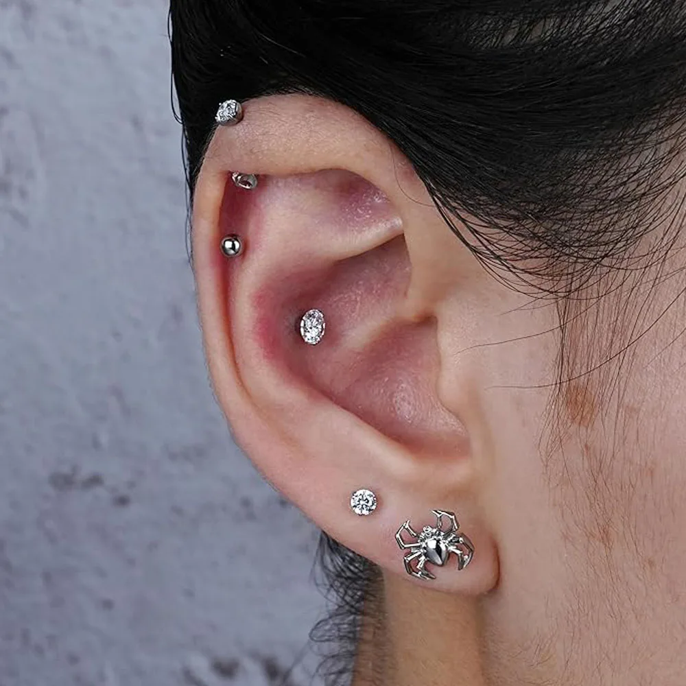 G23 Titanium 16G Internally Thread Spider Ear Cartilage Tragus Helix Earrings Labret Lip Stud Piercing Jewelry With Gift Box