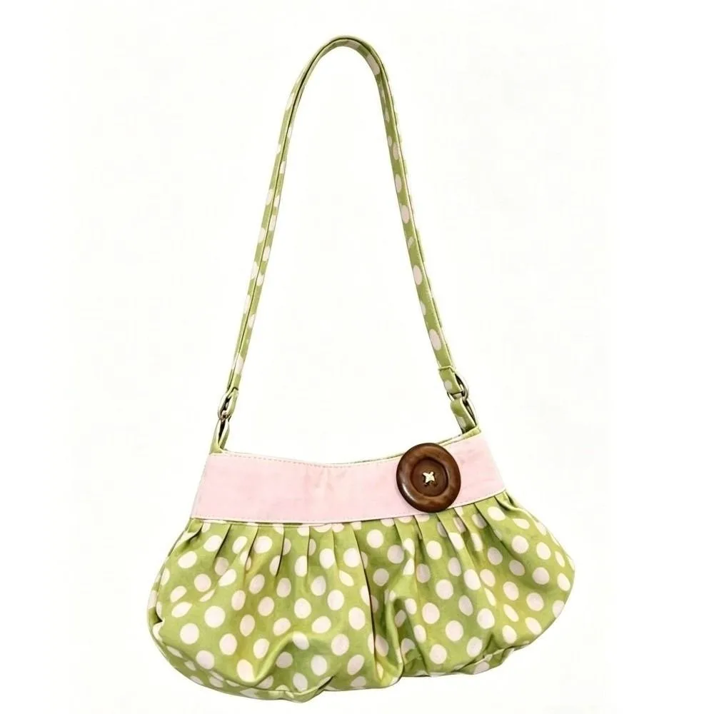 Contrast Color Polka Dot Shoulder Bag Korean Style Fairycore Style Pleated Underarm Bag Large Capacity Lightweight