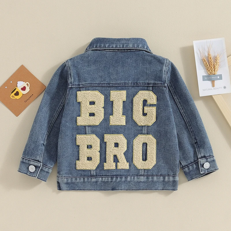 Toddler Baby Boy Denim Jackets Big Bro Lil Bro Big Sis Lil Sis Letters Embroidery Matching Denim Jackets Outerwear