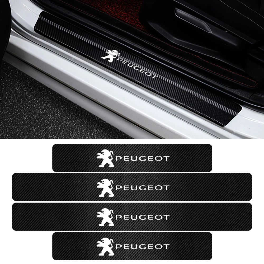 4 pegatinas anticolisión de fibra de carbono para el umbral de la puerta del coche, accesorios para Peugeot 206 207 208 107 408 2008 307 3008
