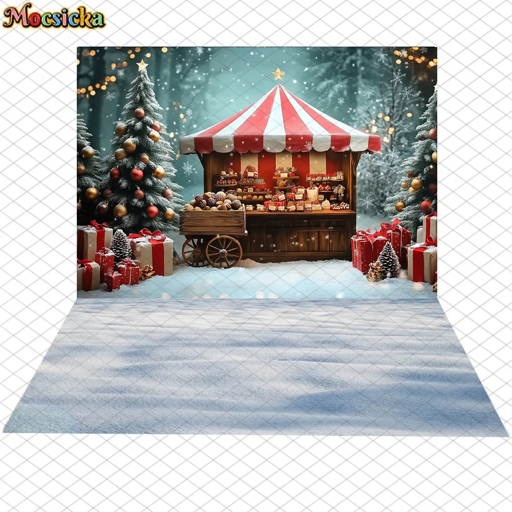 โมซซิก้าคริสต์มาสพื้นหลังฤดูหนาวหิมะคริสต์มาสต้นไม้เค้กรถเข็นตกแต่งปีใหม่ปาร์ตี้เด็กภาพฉากหลังวันเกิดแบนเนอร์