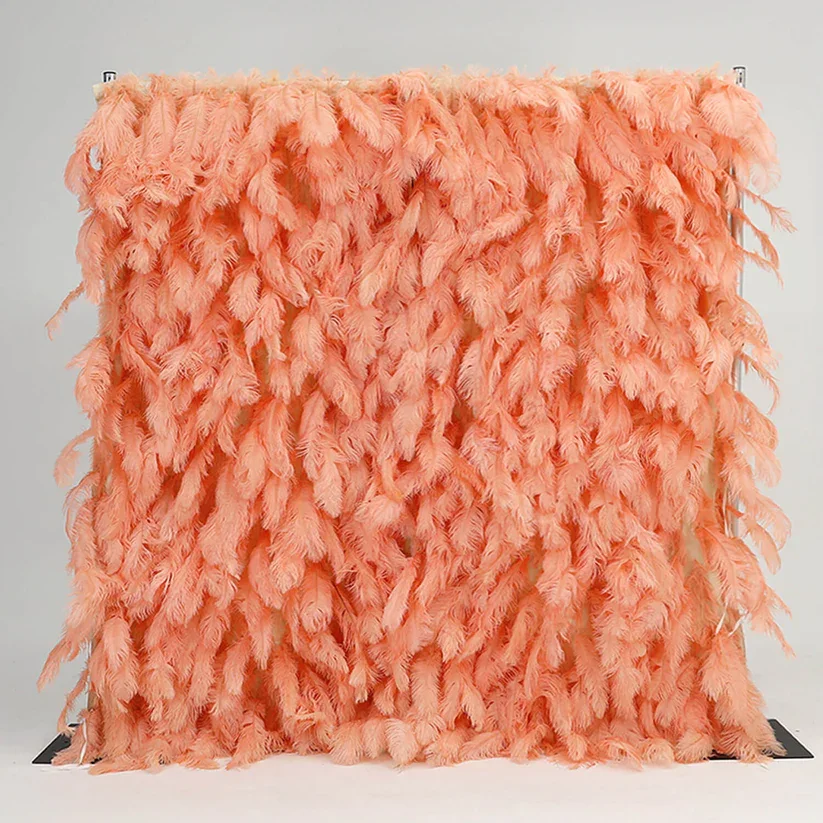 

Uflower Pink Orange Feather Flower Wall Arrangement Wedding Party Backdrop Roll Up Curtain Fabric Decor Floral Wall