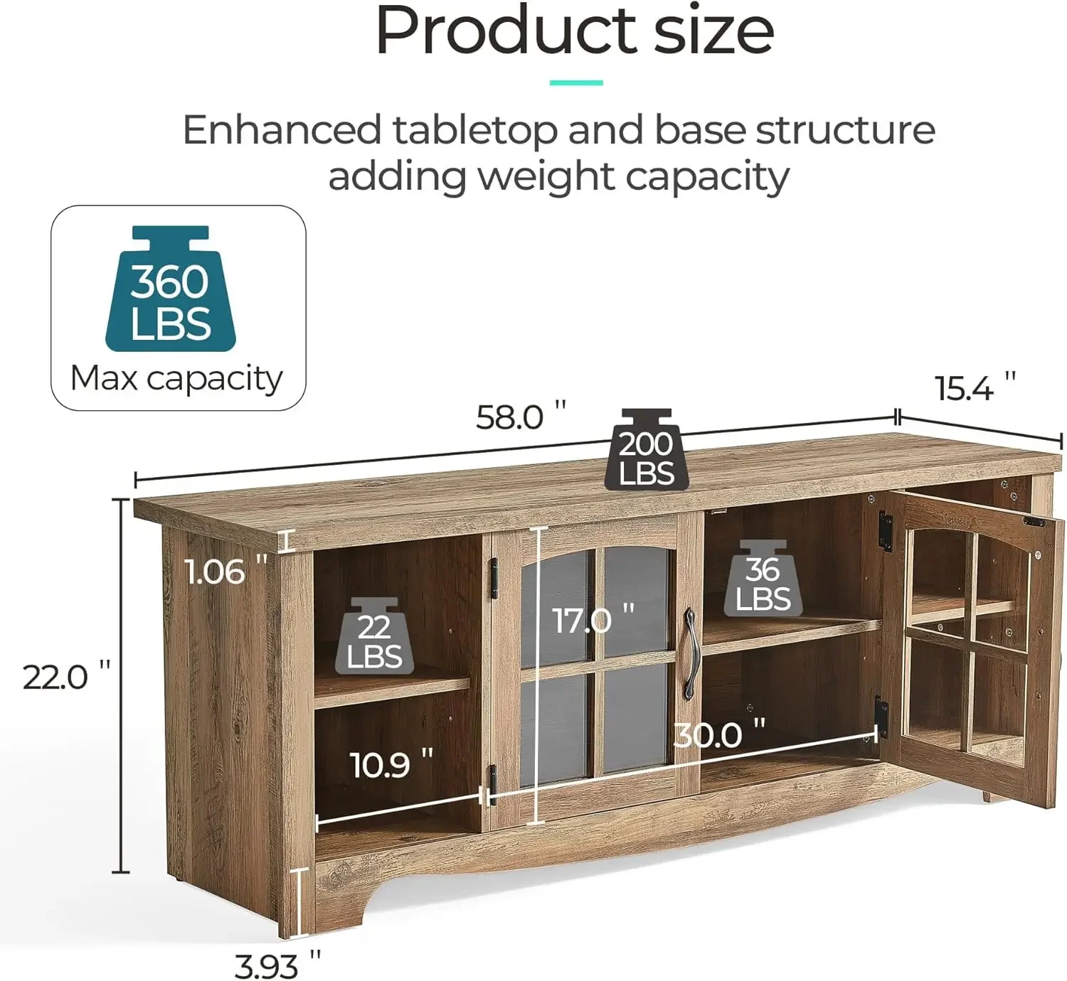 Farmhouse TV Stand for 65 Inch TV, Wood Entertainment Center with Glass Door Storage Cabinet & Adjustable Shelves