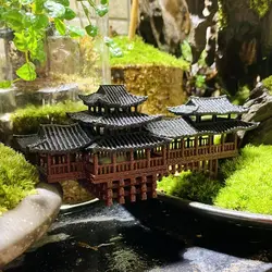 Chinese Style Ancient Architectural Model Decoration Covered Bridge 3D Printing Mini Landscape Bridge Plastics Ornament ZD478