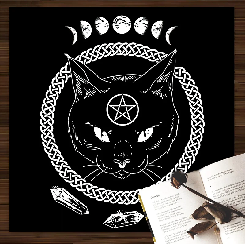 Sun witchcraft black cat tarot card tablecloth altar cloth pagan put astrology oracle  mat room home decoration   85x85