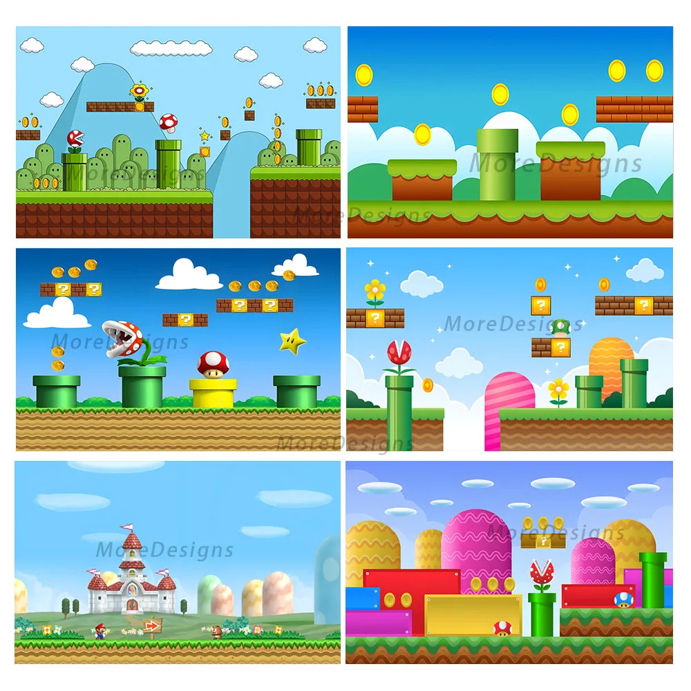 Super Mario Theme Photo Background Baby Shower Decoration Kids Birthday Party Banner Vinyl Polyester Bedroom Wallpaper