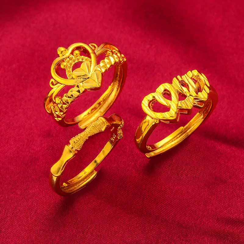 ANIID Dubai Gold Color Arab Heart Rings Resizable For Women Wedding Jewelry African Party Gift Ethiopia Nigerian Jewellery