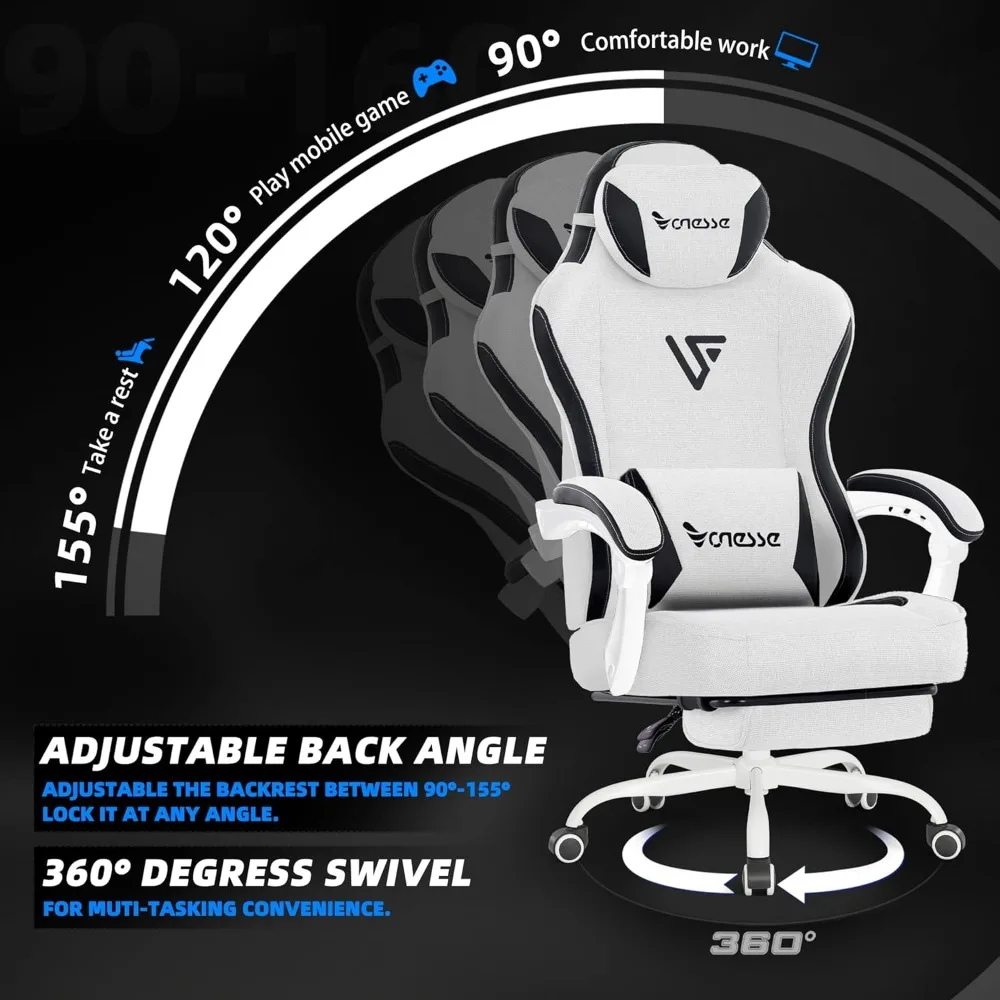 Computer Gaming Chair Fabric with Pocket Spring Cushion, Office Chair with Footrest, Massage Lumbar Support, Ergonomic R