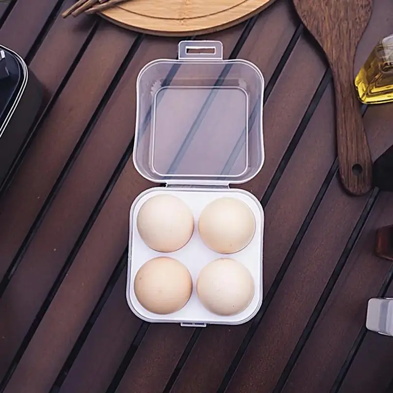 Egg Container For Camping Shockproof Egg Container For Refrigerator Built-In Egg Tray With Lid 4 Compartments Portable Egg